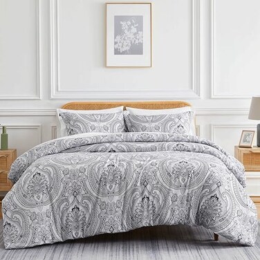 Southshore Fine Living Inc Oversized FullQueen Size Comforter Bedding Set Boho Bedding Paisley Bedspread Full SizeQueen Bed Comforter Set with 2 Matching Shams Pure Melody Black