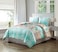Grand Linen 3 Piece Queen Size Comforter Set in Turquoise Blue Orange and White in Geometric Art Pleated Design All Season Down Alternative Lightweight Comforter with Shams Perfect for Any Bed