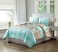 Grand Linen 3 Piece Queen Size Comforter Set in Turquoise Blue Orange and White in Geometric Art Pleated Design All Season Down Alternative Lightweight Comforter with Shams Perfect for Any Bed