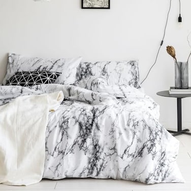 Wake In Cloud Marble Comforter Set Neutral Modern Aesthetic for Men Women Soft Lightweight Bedding 3 Pieces Black White King Size