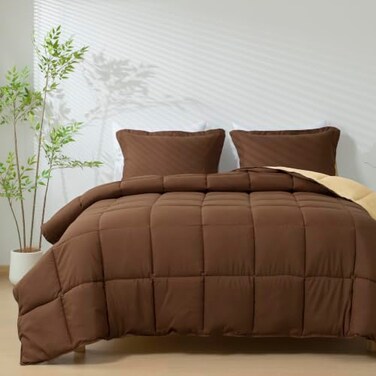HIG 3pc Down Alternative Comforter Set All Season Reversible Comforter with Sham Quilted Duvet Insert with Corner Tabs Box Stitched Super Soft Fluffy TwinTwin XL Chocolate