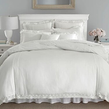 Laura Ashley Home King Comforter Set Reversible Cotton Bedding with Matching Shams Stylish Home Decor for All Seasons Annabella White King