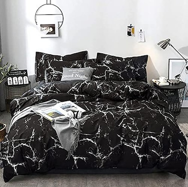 KAREVER karever Black Marble Comforter Set FullQueen White Texture Bedding Reversible Teen Boy Men Full Size Soft Lightweight Quilt Set 3 PCs 1 Comforter 2 Pillowcases