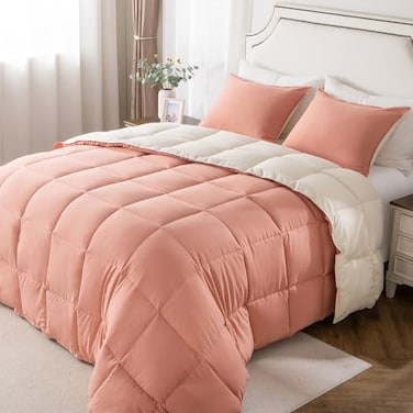 KASENTEX TwinTwin XL Comforter Set Reversible Dual Color Goose Down Alternative UltraSoft Lightweight Machine Washable Maintain Fluffiness All Season Warmth RoseBeige