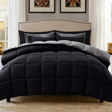 Decroom Lightweight King Comforter Set with 2 Pillow Sham 3 Pieces Set Quilted Down Alternative ComforterDuvet Insert for All Season BlackGrey King Size