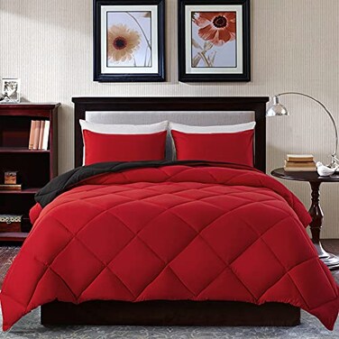 Decroom Lightweight King Comforter Set with 2 Pillow Sham 3 Pieces Set Quilted Down Alternative ComforterDuvet Insert for All Season RedBlack King Size