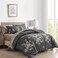 Flysheep 7 Pieces Bed in a Bag King Comforter Set with Sheets Dark Grey Floral Design Soft Microfiber Bedding Sets for All Season 1 Comforter 2 Pillow Shams 1 Flat Sheet 1 Fitted Sheet 2 Pillowcases