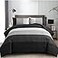 WONGS BEDDING Black Comforter Set Full Reversible Black Grey Stripe Down Alternative Comforter for All Season3 Pieces1 Patchwork Comforter2 Pillowcases Soft Microfiber Bedding Set 7890
