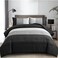 WONGS BEDDING Black Comforter Set Full Reversible Black Grey Stripe Down Alternative Comforter for All Season3 Pieces1 Patchwork Comforter2 Pillowcases Soft Microfiber Bedding Set 7890