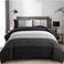 WONGS BEDDING Black Comforter Set Full Reversible Black Grey Stripe Down Alternative Comforter for All Season3 Pieces1 Patchwork Comforter2 Pillowcases Soft Microfiber Bedding Set 7890