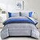 WONGS BEDDING Blue Stripe Comforter Set Full Reversible Grey Blue Patchwork Bedding Comforter Set for Full Bed 3 Pieces 1 Comforter2 Pillowcase Soft Microfiber Filling Duvet Set 7890
