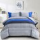 WONGS BEDDING Blue Stripe Comforter Set Full Reversible Grey Blue Patchwork Bedding Comforter Set for Full Bed 3 Pieces 1 Comforter2 Pillowcase Soft Microfiber Filling Duvet Set 7890