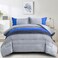 WONGS BEDDING Blue Stripe Comforter Set Full Reversible Grey Blue Patchwork Bedding Comforter Set for Full Bed 3 Pieces 1 Comforter2 Pillowcase Soft Microfiber Filling Duvet Set 7890
