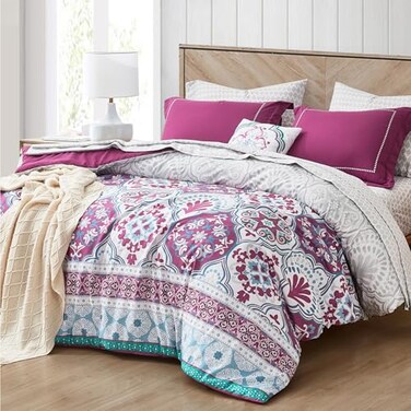 Degrees of Comfort Twin Complete Comforter Sets Lattice Boho Bed in A BagMicrofiber Bedding Set with Side Pockets Matching Decorative Pillow 6 Piece Purple