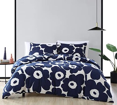 MARIMEKKO Marimekko King Comforter Set Cotton Bedding with Matching Shams Lightweight Home Decor for All Seasons Unikko Indigo King
