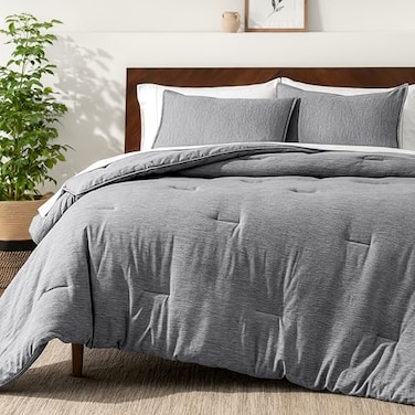 Bare Home Comforter Set Queen Size UltraSoft Goose Down Alternative Premium 1800 Series All Season Warmth Comforter Queen Heathered Charcoal
