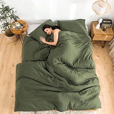 COTTEBED UltraSoft Queen Washed Bedding Comforter Sets Bed All Seasons Use Light Weight with Warm Fluffy Washable Cotton Microfiber Fabric1 Bed Comforter 2 Pillow ShamQueenFullDark Olive Green