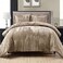 Fredsure Crinkle Velvet Comforter Set 3 Pieces Khaki King Crinkle Velvet Face and Brushed Microfiber Reverse with Light Poly Fill