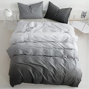Wellboo Grey Gradient Comforter Sets Full Size Solid Silver Grey Bedding Comforters Modern Plain White and Dark Grey Soft Quilts Simple Style Farmhouse Abstract Art Gray Comforters Warm Durable
