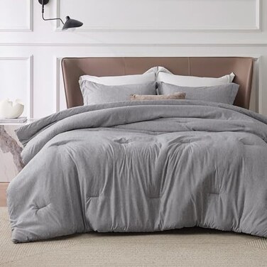 Bedsure Grey Queen Comforter Set Soft Bedding for All Seasons Cationic Dyed Bed Set 3 Pieces 1 Queen Size Comforter 90x90 and 2 Pillow Shams 20x262