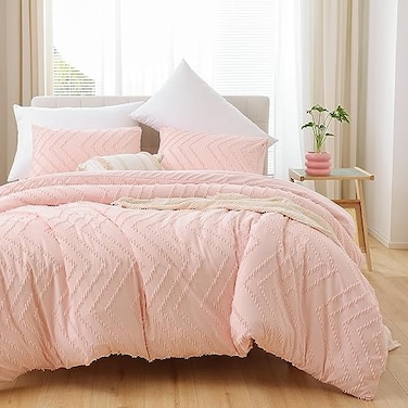 YIRDDEO Pink Twin Size Comforter Set 2Pcs Boho Farmhouse Blush Twin Size Bedding Set Vertical Tufted Twin Bed Set Lightweight Neutral Twin Bedroom Set 1 Comforter 1 Pillowcase
