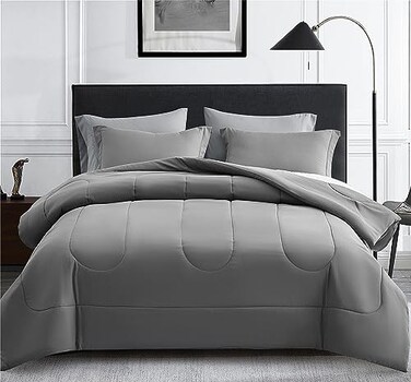 Maple&Stone MapleStone Full Size Comforter Set 7 Pieces Bed in a Bag Down Alternative Bed Set with Sheets Pillowcases Shams Soft Reversible Duvet InsertGrey
