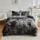 Wajade Faux Fur Plush White Comforter Set Fluffy Fuzzy Shaggy Bedding Set 3PC FullQueen Microfiber Soft Warm Quilt Set Tie Dye Dark Grey Queen