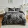 Wajade Faux Fur Plush White Comforter Set Fluffy Fuzzy Shaggy Bedding Set 3PC FullQueen Microfiber Soft Warm Quilt Set Tie Dye Dark Grey Queen