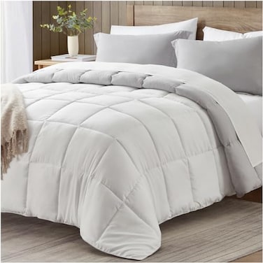 satisomnia Queen Comforter Set White Grey Bedding Comforters Queen Size 3 Pieces Down Alternative Bed Comforter Lightweight Soft Quilted Bed Set Breathable Reversible All Season Bedding Sets