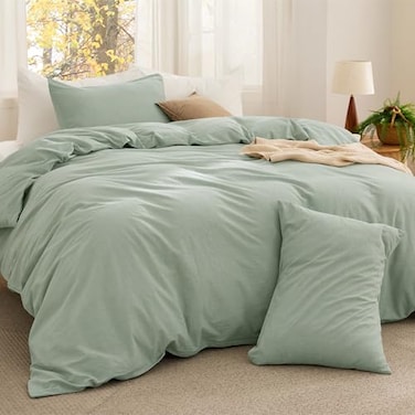 Bedsure Comforter Set King Size Cotton Fabric with Microfiber Inner Fill Sage Green PureWoven Soft Bed Set for All Seasons 3 Pieces 1 Comforter 104 x 90 and 2 Pillow Cases 20 x 36