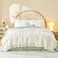 Litanika Queen Comforter Set Ivory 3 Pieces Cream Ruffle Farmhouse Aesthetic Bedding Comforter Set Lightweight Fluffy Microfiber Bed Set 90x90In Comforter 2 Pillowcases