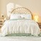 Litanika Queen Comforter Set Ivory 3 Pieces Cream Ruffle Farmhouse Aesthetic Bedding Comforter Set Lightweight Fluffy Microfiber Bed Set 90x90In Comforter 2 Pillowcases
