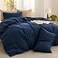 Bedsure Comforter Set Queen Size Cotton Fabric with Microfiber Inner Fill Navy PureWoven Soft Bed Set for All Seasons 3 Pieces 1 Comforter 90 x 90 and 2 Pillow Cases 20 x 26