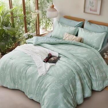 Kozyhvn Twin XL Comforter Set Sage Green 5 Pieces Cute Floral Bed in a Bag Twin XL Boho Soft Fluffy Bedding Sets with Comforter Sheets Pillowcase Sham All Seasons