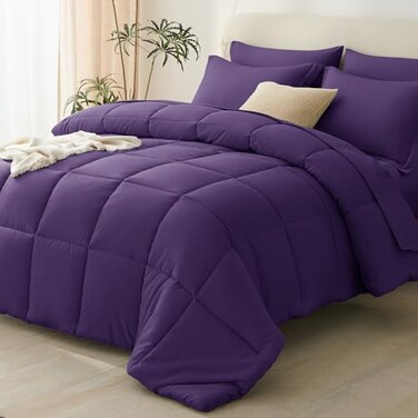 CozyLux Full Size Comforter Set Purple 7 Pieces Bed in a Bag Full OekoTex Certified Bed Set All Season Soft Bedding Set with Down Alternative Comforter Sheets Pillowcases Shams