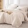 MUXHOMO 7 Pieces Full Comforter Set Seersucker Bed in a Bag Full Size All Season Luxury Bedding Set with Comforter Flat Sheet Fitted Sheet Pillowcases Shams Beige