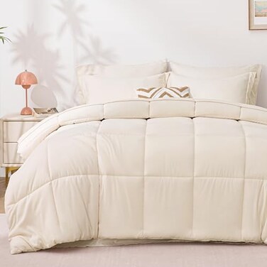 Love's cabin Loves cabin Full Comforter Set Beige 7 Pieces Full Bed in a Bag All Season Bedding Sets with 1 Comforter 1 Flat Sheet 1 Fitted Sheet 2 Pillowcase and 2 Pillow Sham