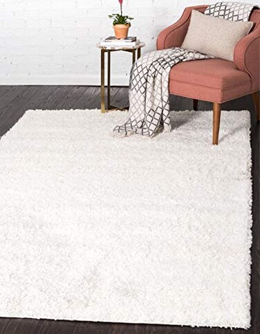 Unique Loom Solid Shag Collection Area Rug 8 x 10 Rectangle Snow White
