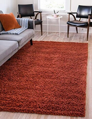 Unique Loom Solid Shag Collection Area Rug 8 x 10 Rectangle Terracotta
