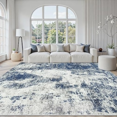 Gent drizz Area Rug Living Room Rugs 8x10 Large Soft Indoor Carpet Modern Abstract Decor Rug with Non Slip Rubber Backing for Under Dining Table Nursery Home Office Bedroom Blue