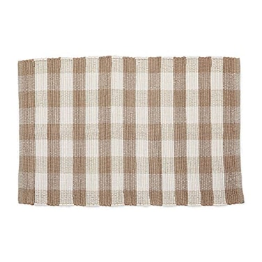 DII Buffalo Check Rug Collection Hand Dyed Reversible Chindi Rug 26x40 StoneCream
