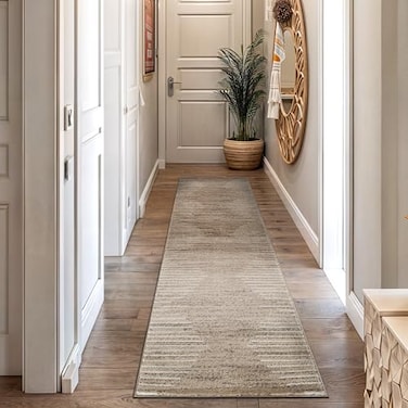 Rugshop Bohemian Stripe Stain Resistant High Traffic Living Room Kitchen Bedroom Dining Home Office Runner Rug 2 x 7 Beige