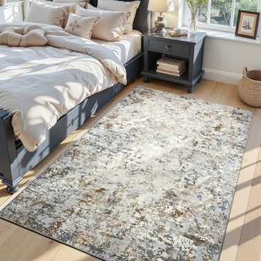 Toneed Abstract Area Rug Modern Washable Rug Soft Non Slip Rug Low Pile for Bedroom Living Room Dining Room BrownGrey 4x6 Feet