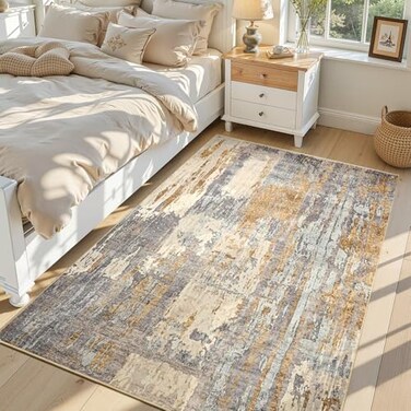 Toneed Abstract Area Rug Modern Washable Rug Soft Non Slip Rug Low Pile for Bedroom Living Room Dining Room Camel 4x6 Feet