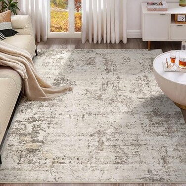 UERMEI 8x10 Washable Area Rug Neutral Modern Abstract Living Room Rugs NonSlip Soft Large Indoor Floor Carpet for Bedroom Home Office Under Dining Table Decor Dark Brown