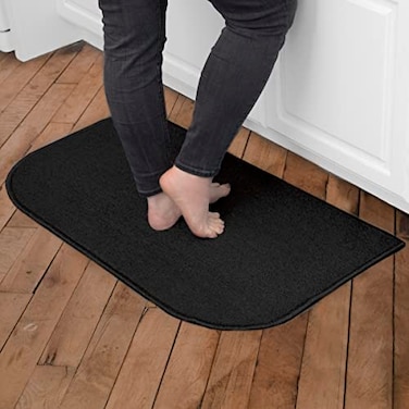 Ritz Solid Accent Rug 18 x 30 Stain Resistant Kitchen or Living Room Floor Mat Latex Backing Machine Washable Black