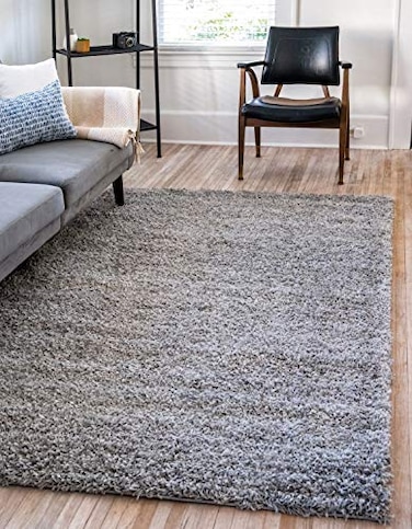 Unique Loom Solid Shag Collection Area Rug 6 1 x 9 Rectangle Cloud Gray