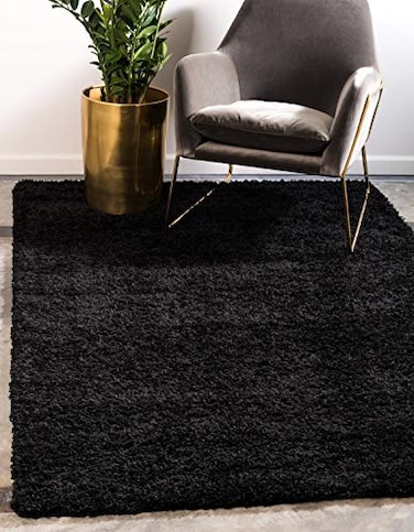 Unique Loom Solid Shag Collection Area Rug 5 1 x 8 Rectangle Jet Black