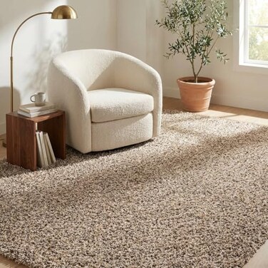 Unique Loom Solid Shag Collection Area Rug 4 1 x 6 1 Rectangle Taupe