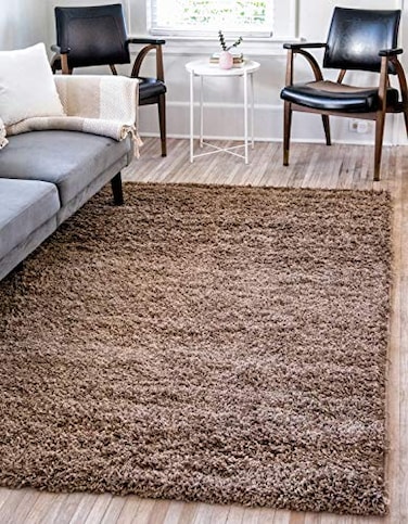 Unique Loom Solid Shag Collection Area Rug 5 1 x 8 Rectangle Sandy Brown